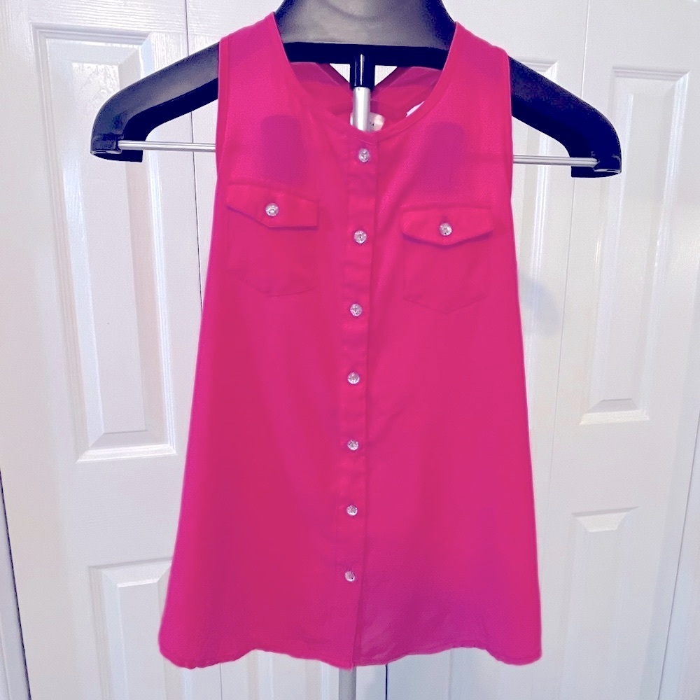 Japna Pink Sleeveless Button-Down Shirt with Mandarin Collar